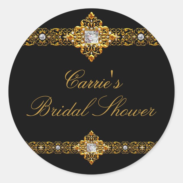Black & Gold Diamond Jewel Bridal Shower Sticker (Front)