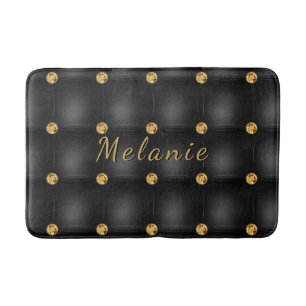 Black Gold Diamond Tufted Bath Mat and Custom Name
