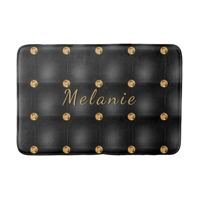 Black Gold Diamond Tufted Bath Mat and Custom Name (Front)