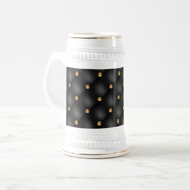 Black Gold Diamond Tufted Beer Stein (Front Left)