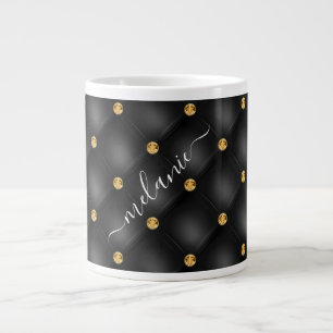 Black Gold Diamond Tufted Custom Name Mug