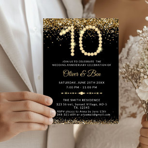Black & Gold Diamonds 10th Anniversary Invitation
