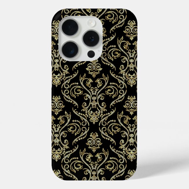 Black Gold & Diamonds Glitter Floral Damasks 2 Case-Mate iPhone Case (Back)