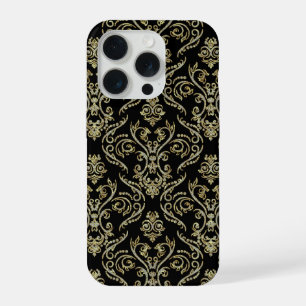 Black Gold & Diamonds Glitter Floral Damasks 2 iPhone 15 Pro Case
