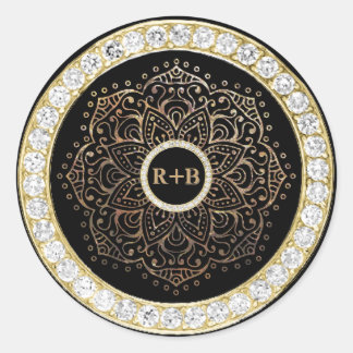 Black Gold Diamonds Mandala Boho Wedding Favour Classic Round Sticker