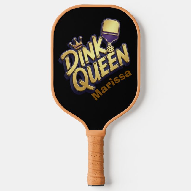 Black Gold Dink Queen Personalized Name Pickleball Paddle (Front)
