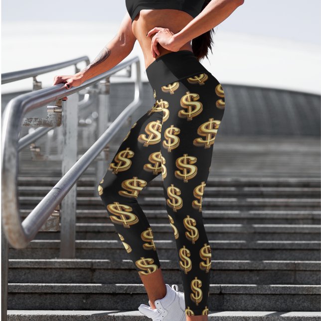 Black & Gold Dollar Sign Yoga Capri Leggings (Creator Uploaded)