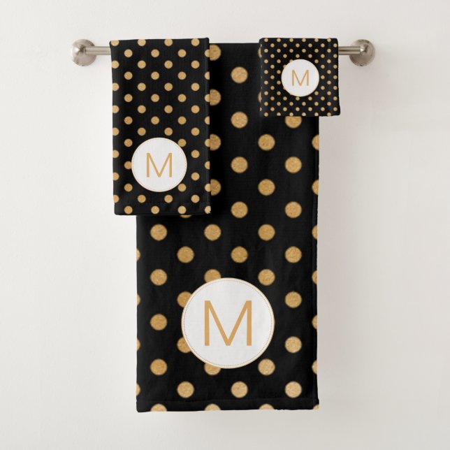 Black Gold Dot Monogram set, U can change colour Bath Towel Set (Insitu)