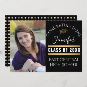 Black Gold Dot Senior Photo High School Graduation Invitation