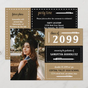 Black & Gold Dotted Boxes and Pencils Graduation Invitation