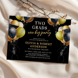 Black Gold Double Graduation Party Invitation