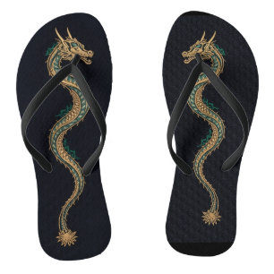 Black & Gold Dragon Men's Slide Sandals   Fantasy 