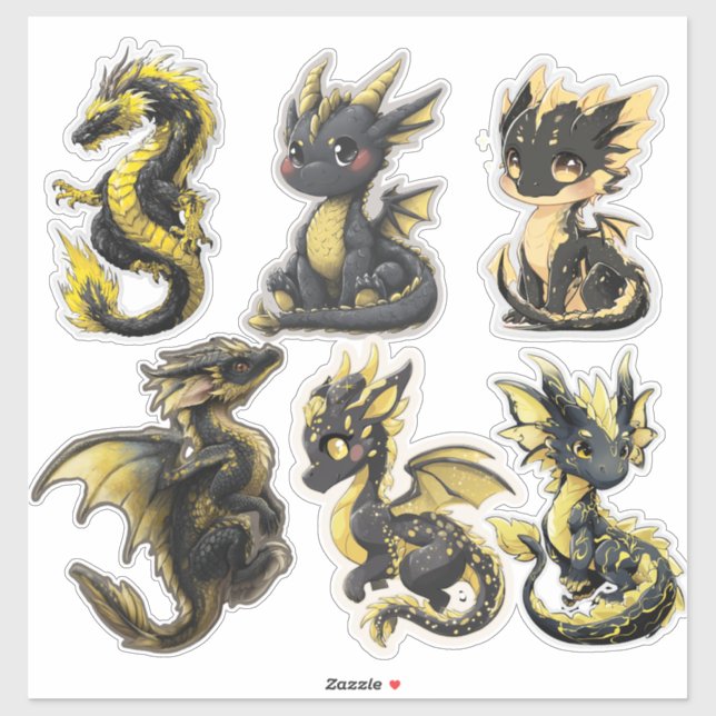 Black & Gold Dragons Custom-Cut Vinyl Sticker (Feuille)