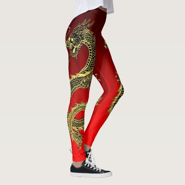 Black Gold Dragons Red Gradient Leggings (Right)
