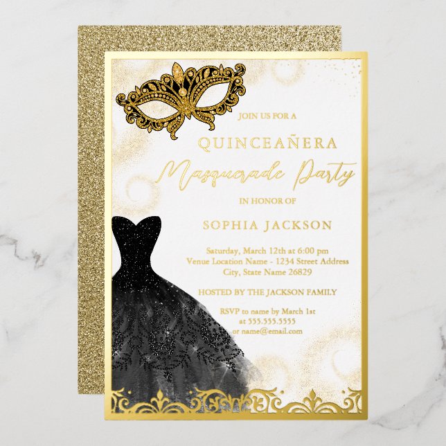 Black Gold Dress Masquerade Party Quinceanera  (Front/Back)