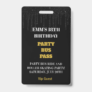 Black Gold Dripping Glitter 18 Birthday VIP Pass Badge