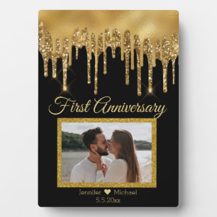  black gold dripping glitters first anniversary  plaque