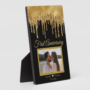  black gold dripping glitters first anniversary  plaque