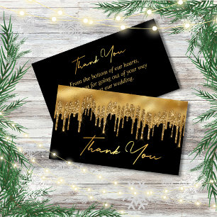 black gold dripping glitters thank you wedding  card