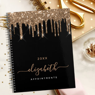 Black gold drips monogram name 2025 planner