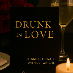 Black & Gold Drunk in Love Wedding Bar Sign foil Holiday Card