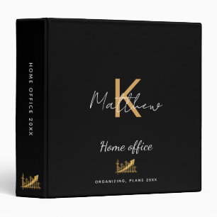Black gold economy home office school monogram binder