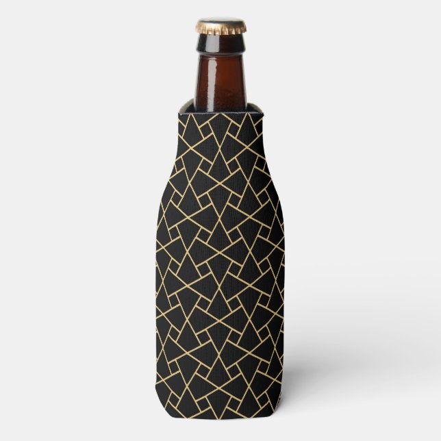 Black, Gold-effect Islamic Pattern Bottle Cooler (Bottle Front)