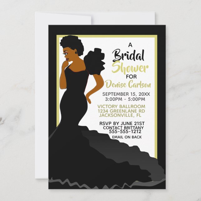 Black Gold Elegant African American Bridal Shower Invitation (Front)