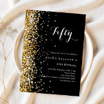 Black gold elegant birthday invitation<br><div class="desc">For an elegant 50th (or any age) birthday party. A classic black background. Decorated with golden confetti.  Personalize and add a name and party details. 

1 sheet = 1 invitation printed edge to edge.</div>
