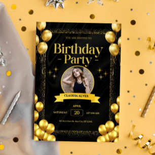 Black Gold Elegant birthday invitation card