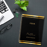 Black gold elegant business appointments 2025 planner<br><div class="desc">A stylish black coloured background with a faux gold frame.  Personalize and add a year,  name,  and title.  A planner for organizing business clients,  to do lists,  or your daily life.  For both him and her.</div>