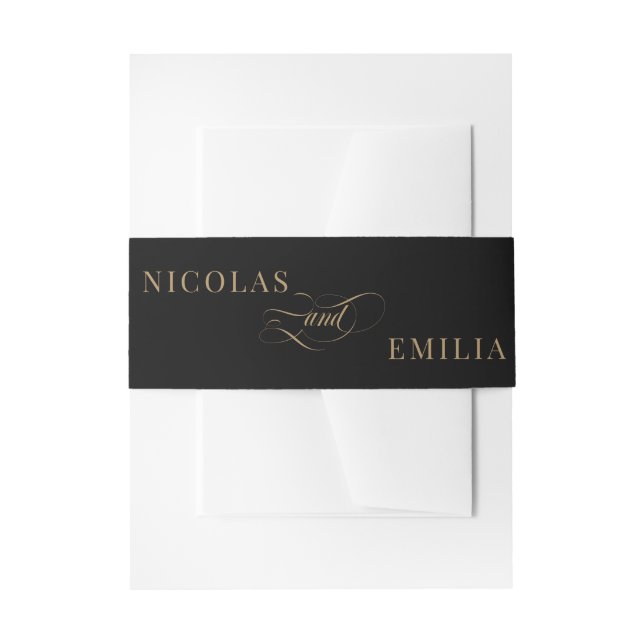 Black Gold Elegant Calligraphy Wedding Invitation Belly Band (Front Example)