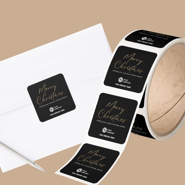 Black Gold Elegant Christmas Custom Logo Business Square Sticker (Creator Uploaded)