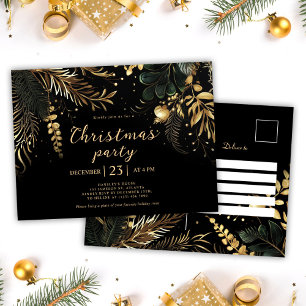 Black Gold Elegant Christmas Party Holiday Invitation Postcard