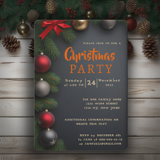 Black gold elegant Christmas Party Invitation