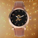 Black gold elegant classic business logo watch<br><div class="desc">A stylish,  classic black background. Personalize and add your business,  company logo.  Golden clock numbers.</div>