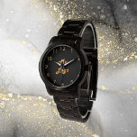 Black gold elegant classic business logo watch<br><div class="desc">A stylish,  classic black background. Personalize and add your business,  company logo.  Golden clock numbers.</div>