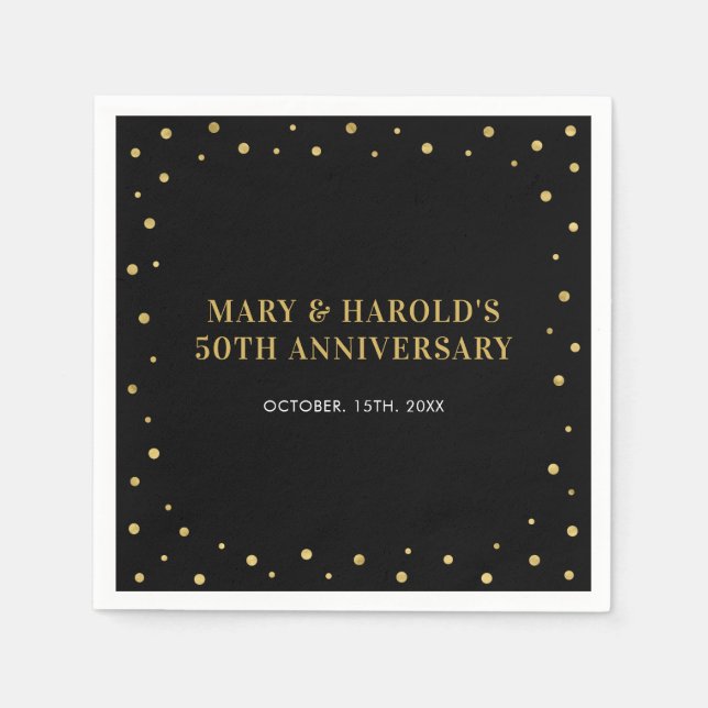 Black & Gold | Elegant Classic Wedding Anniversary Napkin (Front)