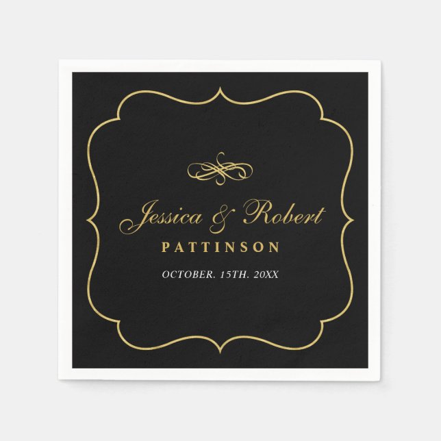 Black & Gold | Elegant Classic Wedding Napkin (Front)