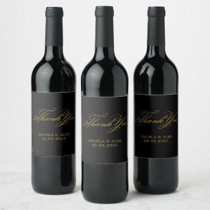 Black Gold Elegant Classic Wedding Thank You Wine Label