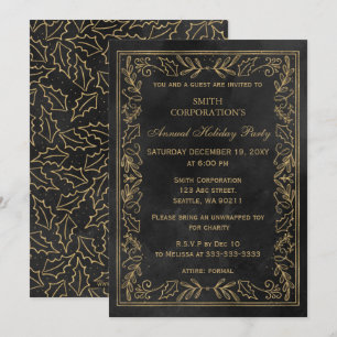 Black Gold Elegant Corporate Holiday Party  Invitation