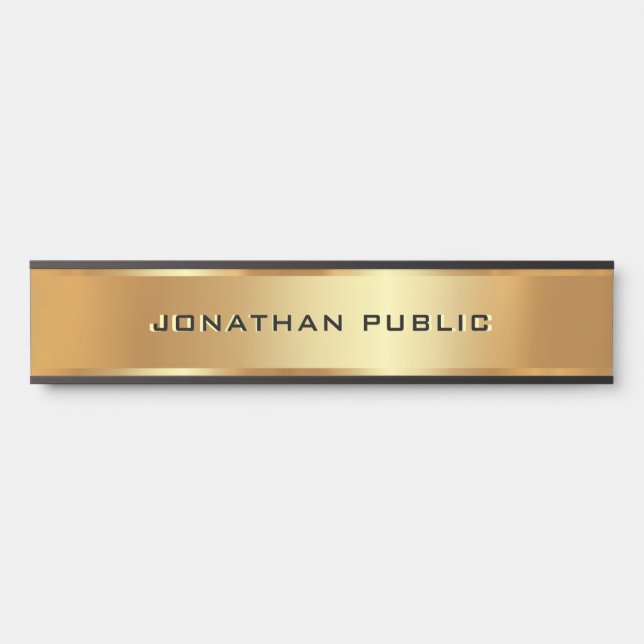 Black & Gold Elegant Custom Text Name Template Door Sign (Front)