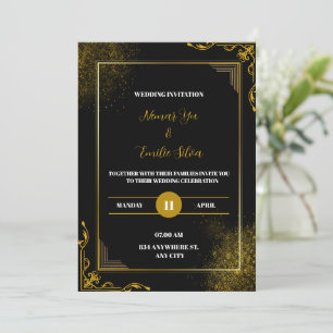 Black Gold Elegant Faire-part de mariage moderne