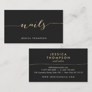 Black gold elegant faux glitter stylish nail salon business card