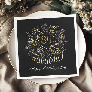 Black Gold Elegant Floral 80 & Fabulous Birthday Napkin