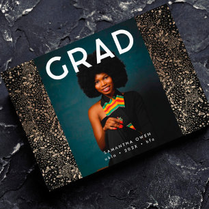 Black Gold Elegant Foil Botanicals Grad Photo Announcement