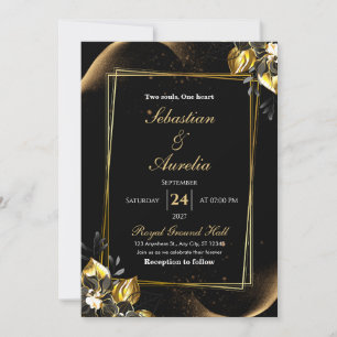 Black & Gold Elegant Geometric Wedding Invitation