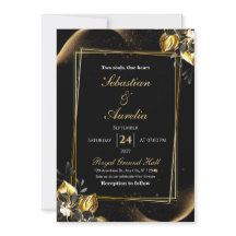 Black & Gold Elegant Geometric Wedding Invitation