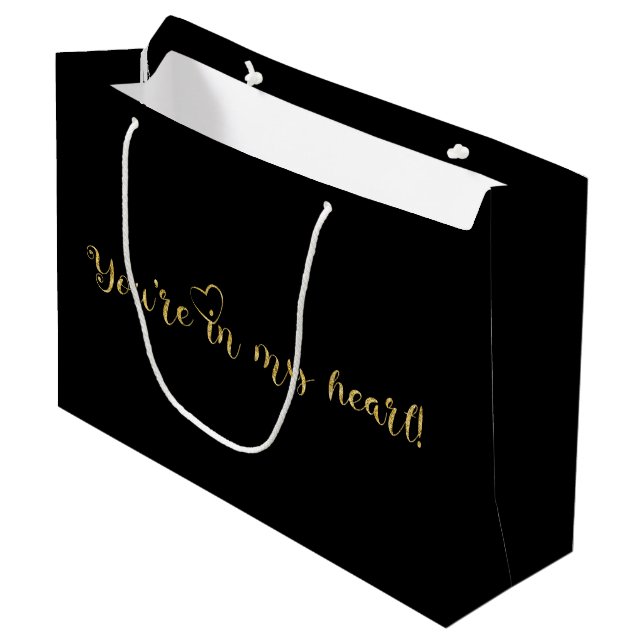  Black & Gold elegant glitter luxury Large Gift Bag (Front Angled)
