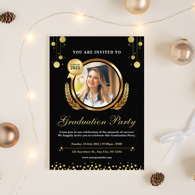Black & Gold Elegant Graduation Party Invitation  (Black & Gold Elegant Graduation Party Invitation)